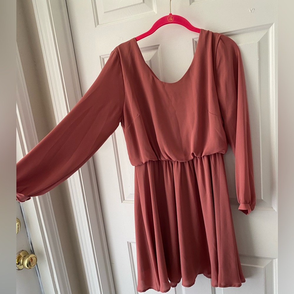 Dusty Rose long sleeve mini dress - Picture 2 of 6